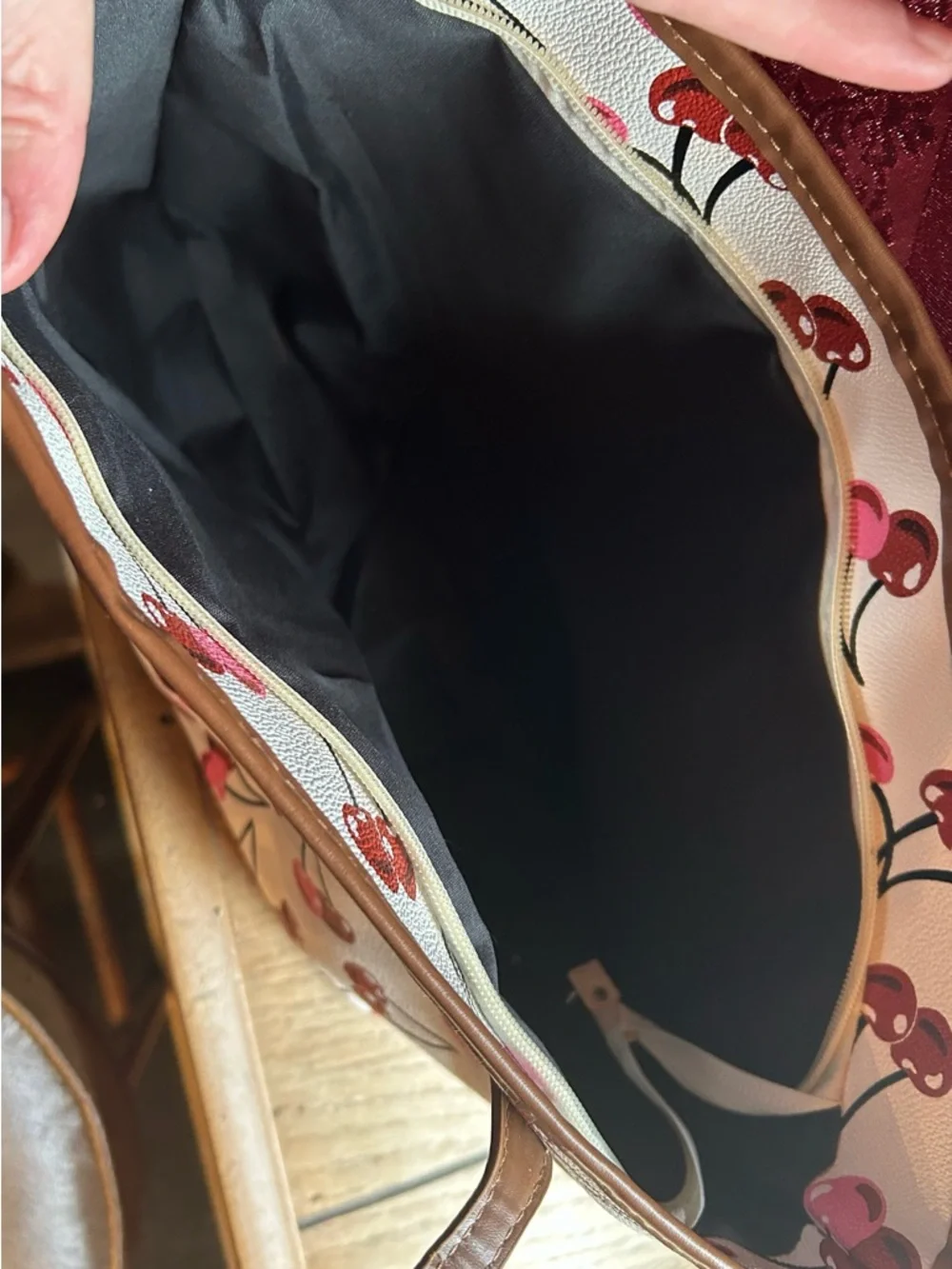 Cherry Print Tote Bag in Pink and Red - Picture 2 of 4